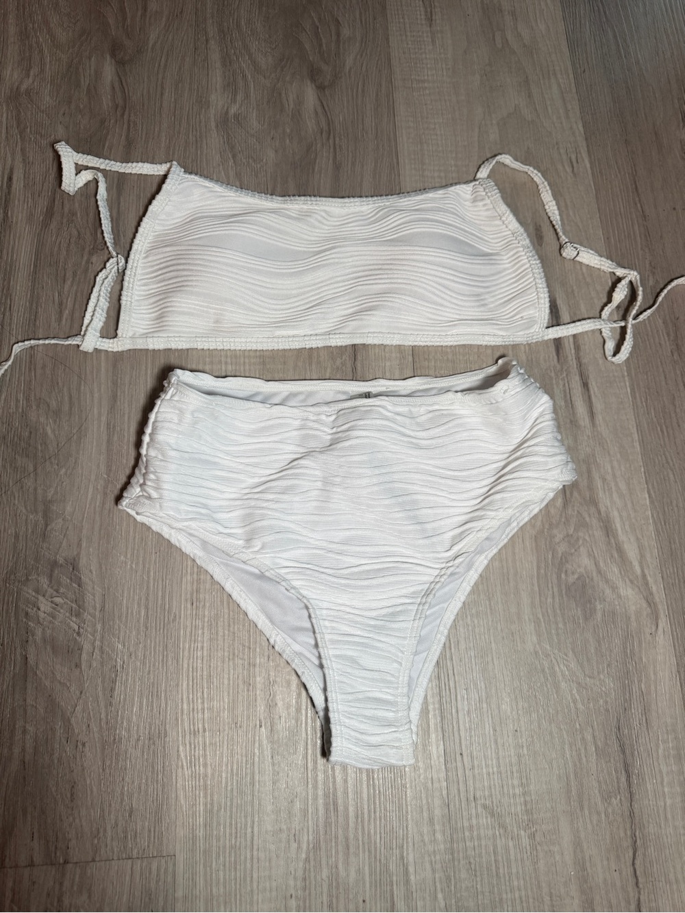 SHEIN White Textured High-Waist Bikini Set
